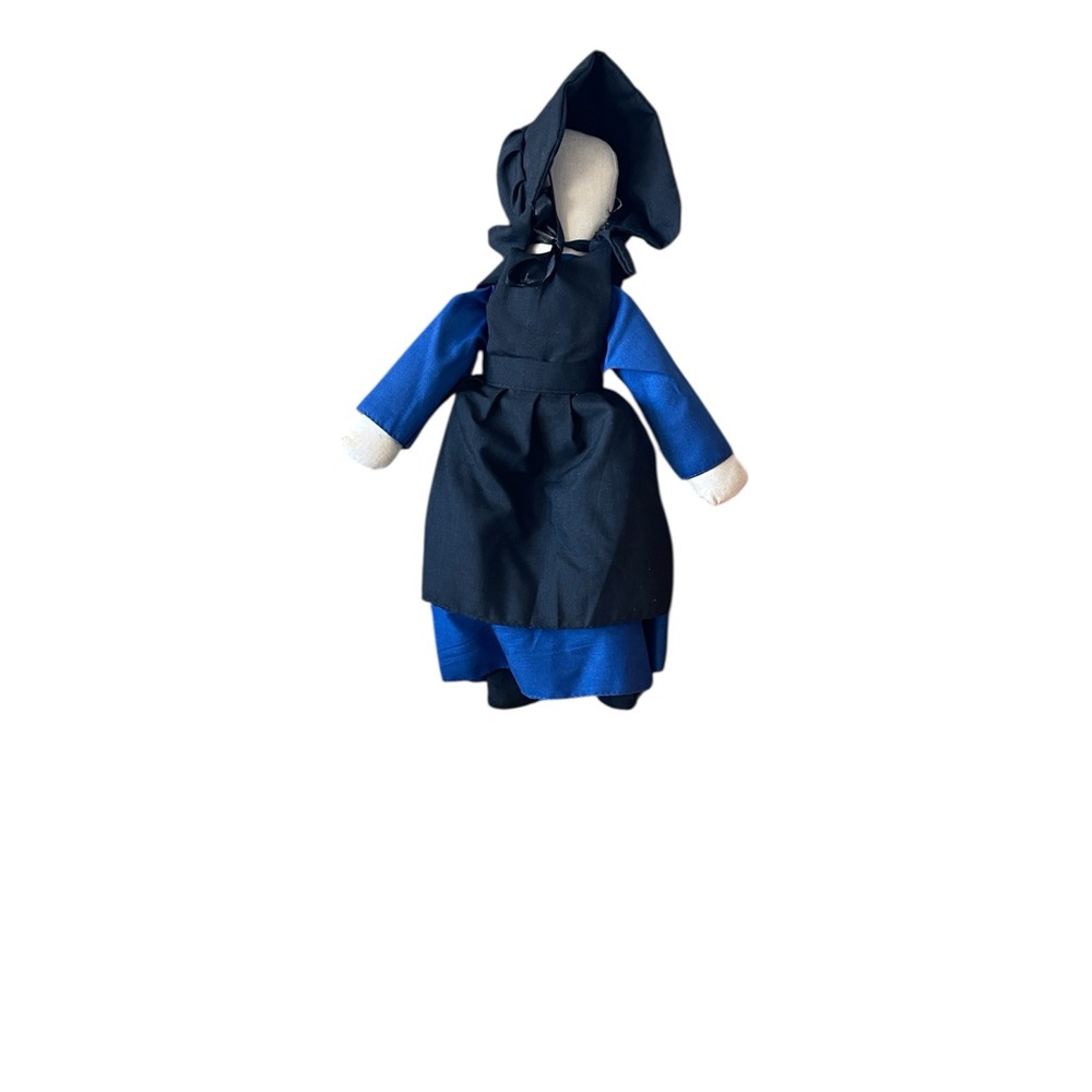 Handcrafted Vintage Traditional Faceless Amish Rag Doll with Blue / Black Outfit